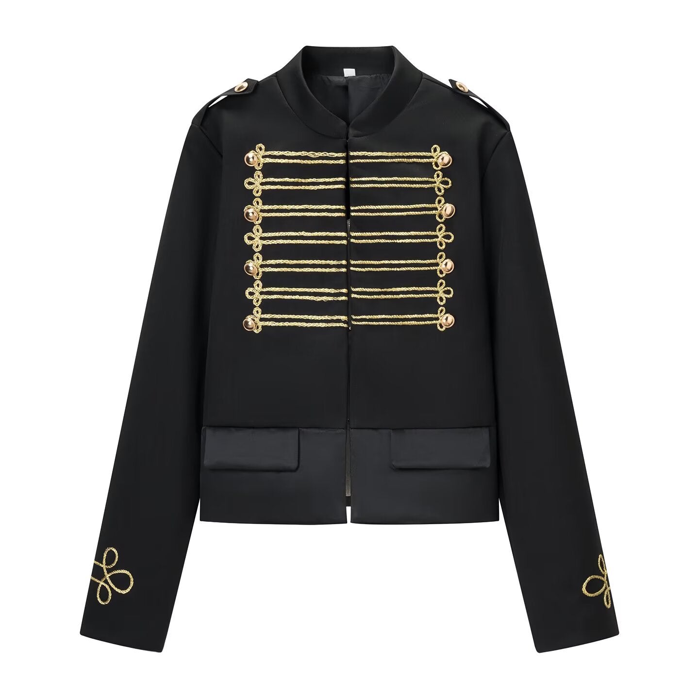 Stand up collar long sleeved knotted short jacket
