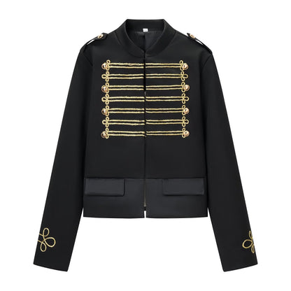 Stand up collar long sleeved knotted short jacket