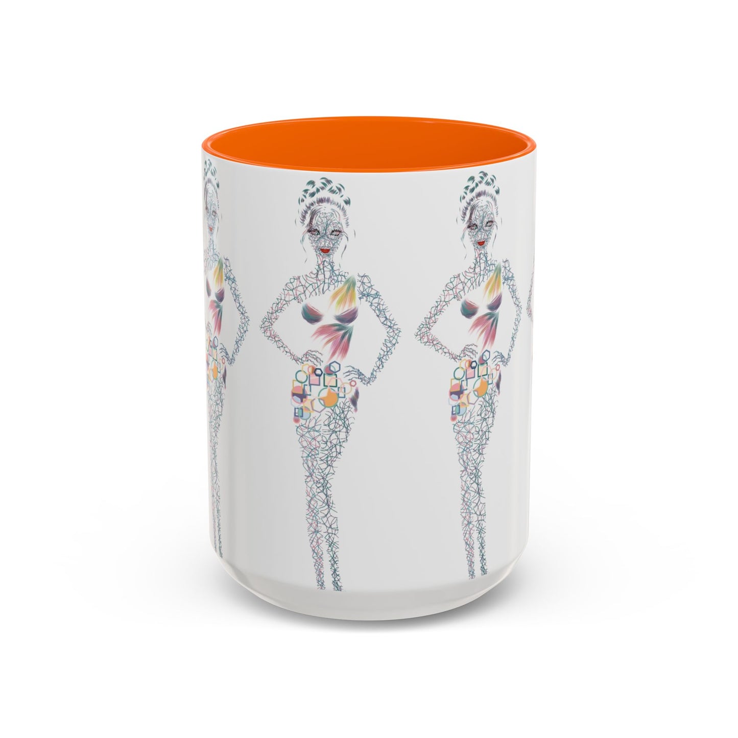 Fashion Illustration Accent Coffee Mug - Chic Floral Dress Sketch (11/15oz)