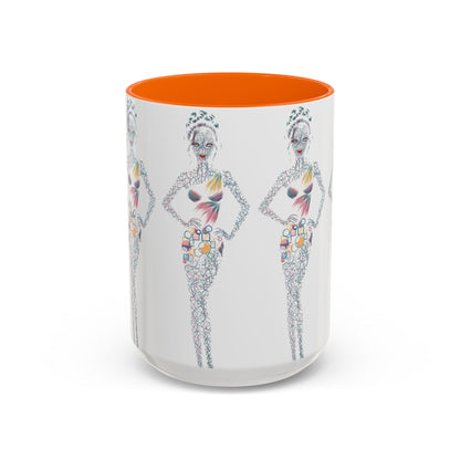 Fashion Illustration Accent Coffee Mug - Chic Floral Dress Sketch (11/15oz)