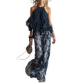 Sleeveless camisole collar top and printed wide leg pants chiffon set