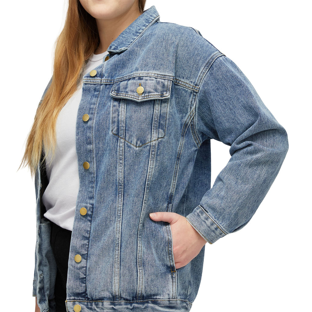 Women's Denim Jacket with Pumpkin Ghost Backprint — Cute Fall Halloween Jacket
