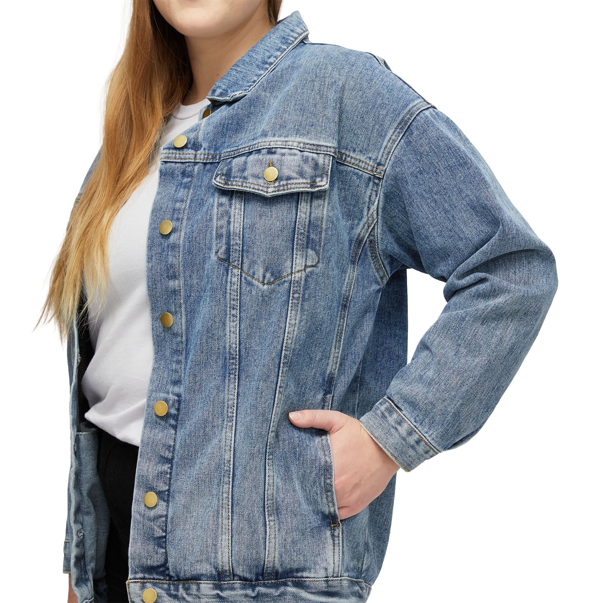 Women's Denim Jacket with Pumpkin Ghost Backprint — Cute Fall Halloween Jacket