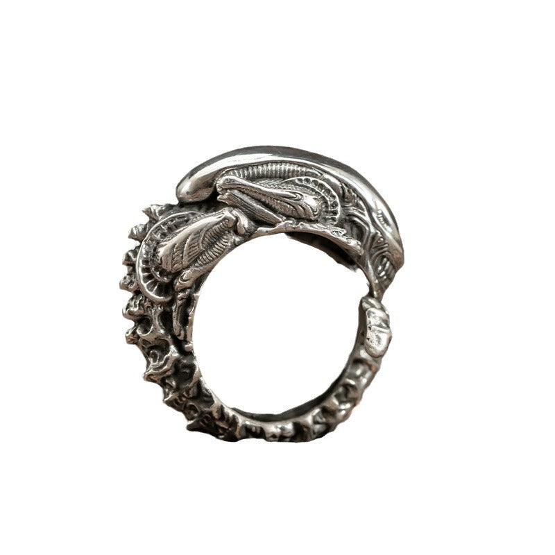 Retro Creative Irregular Ring Minimalist Cool Style Thai Silver Index Finger Ring Fashion Simple High-Grade Adjustable Ring
