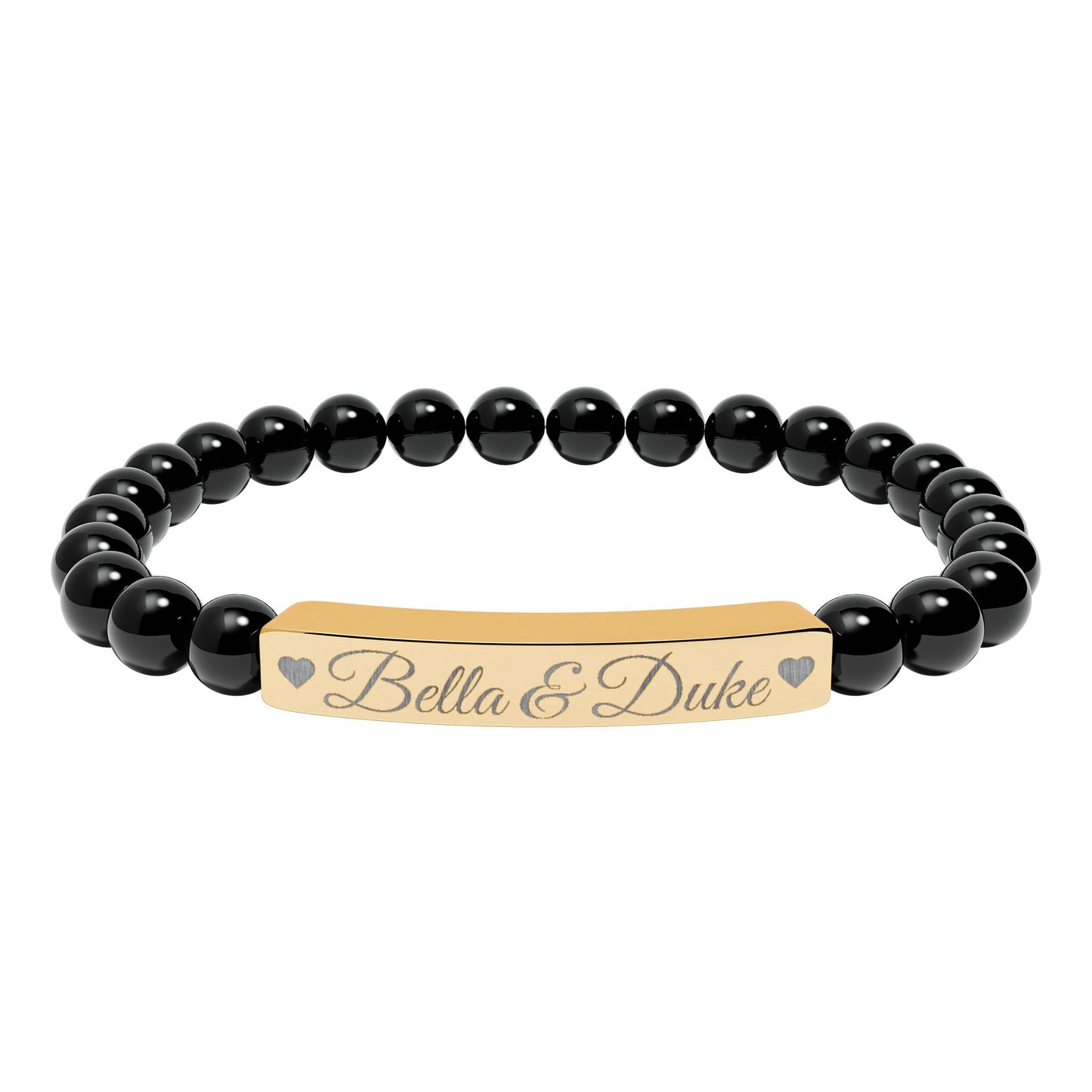 Engravable Natural Stone Bar Bracelet — Personalized Stretch Beaded Bracelet (e.g., "Bella & Duke")
