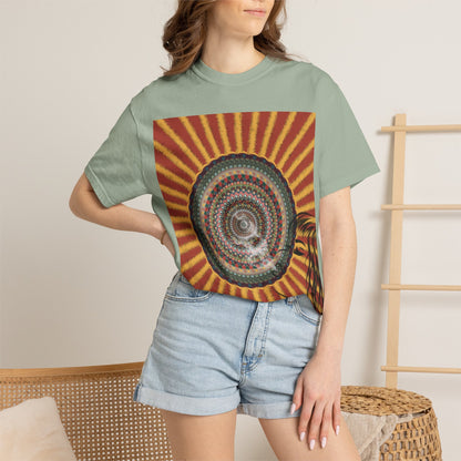 Sunburst Mandala T-shirt | Retro Radiant Spiral Graphic
