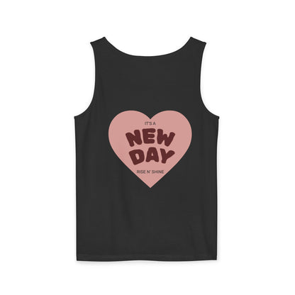 Tank Top — Floral Fashion Figure Front & "It's a New Day" Heart Back Graphic