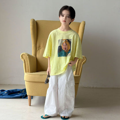 Boys' summer pure cotton short sleeved T-shirt