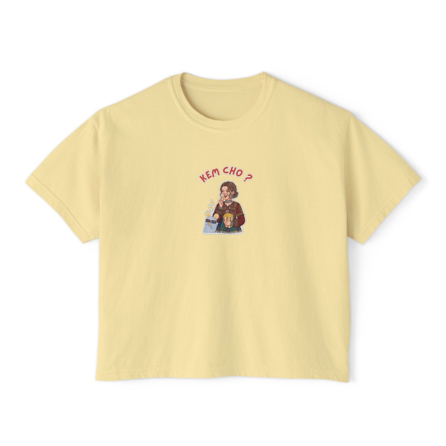 Boxy Tee — Cute Korean Phrase Graphic "Kem Cho?" Cropped Women's Tee