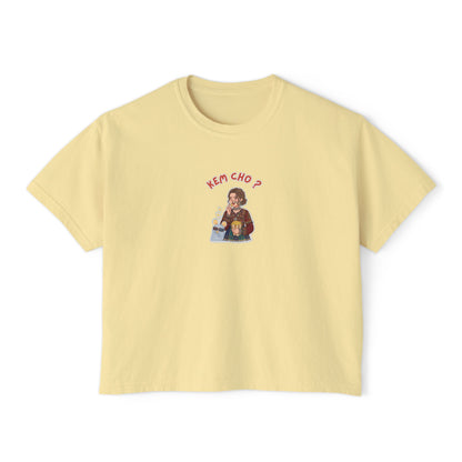 Boxy Tee — Cute Korean Phrase Graphic "Kem Cho?" Cropped Women's Tee