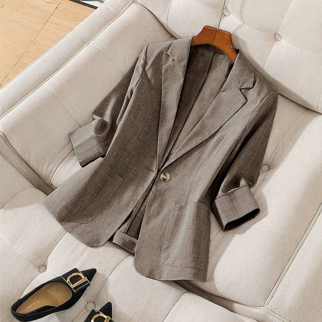 Solid color pocket small suit jacket women's button up top