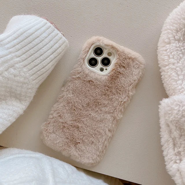Coque de téléphone Ottwn Candy Color Warm Furry pour iPhone 11 12 13 Pro Max 14 Pro Max 14Plus Protection d'objectif d'appareil photo Housse arrière en TPU souple