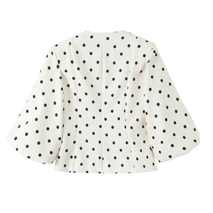 Elegant polka dot shaped button up sleeve suit jacket