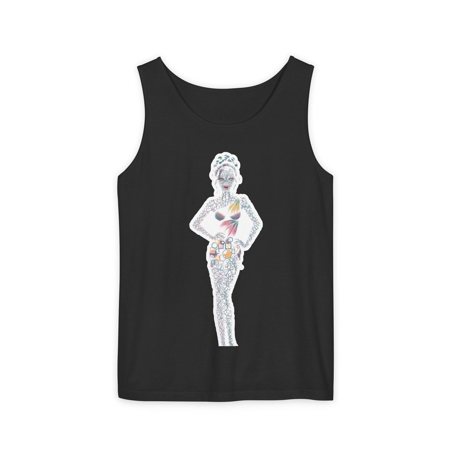 Tank Top — Floral Fashion Figure Front & "It's a New Day" Heart Back Graphic