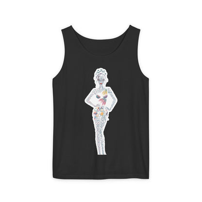 Tank Top — Floral Fashion Figure Front & "It's a New Day" Heart Back Graphic