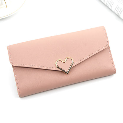 Long plain heart-shaped leather wallet with multiple card slots buckle wallet large capacity hand-held bag