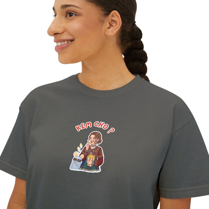 Boxy Tee — Cute Korean Phrase Graphic "Kem Cho?" Cropped Women's Tee