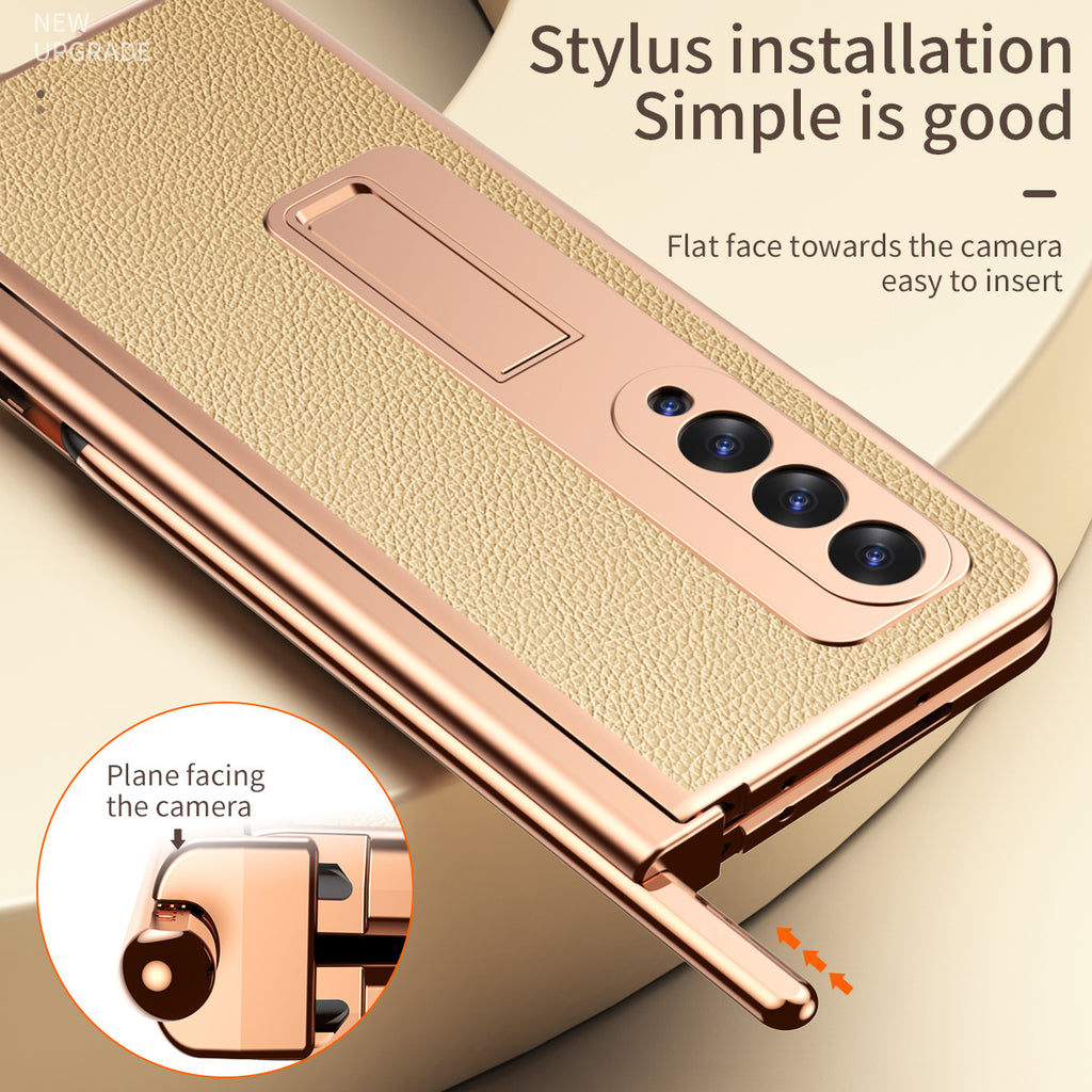 Coque de téléphone Samsung Fold3 pliable avec porte-stylo, étui de protection en cuir uni, antichute, tout compris, compatible FOLD2