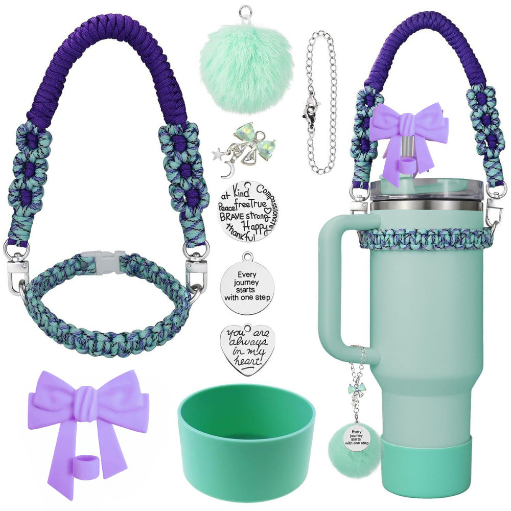 Copie d'accessoires Stanley adaptés pour la tasse à paille tressée portative de 40oz avec pendentif boule de laine et couvercle