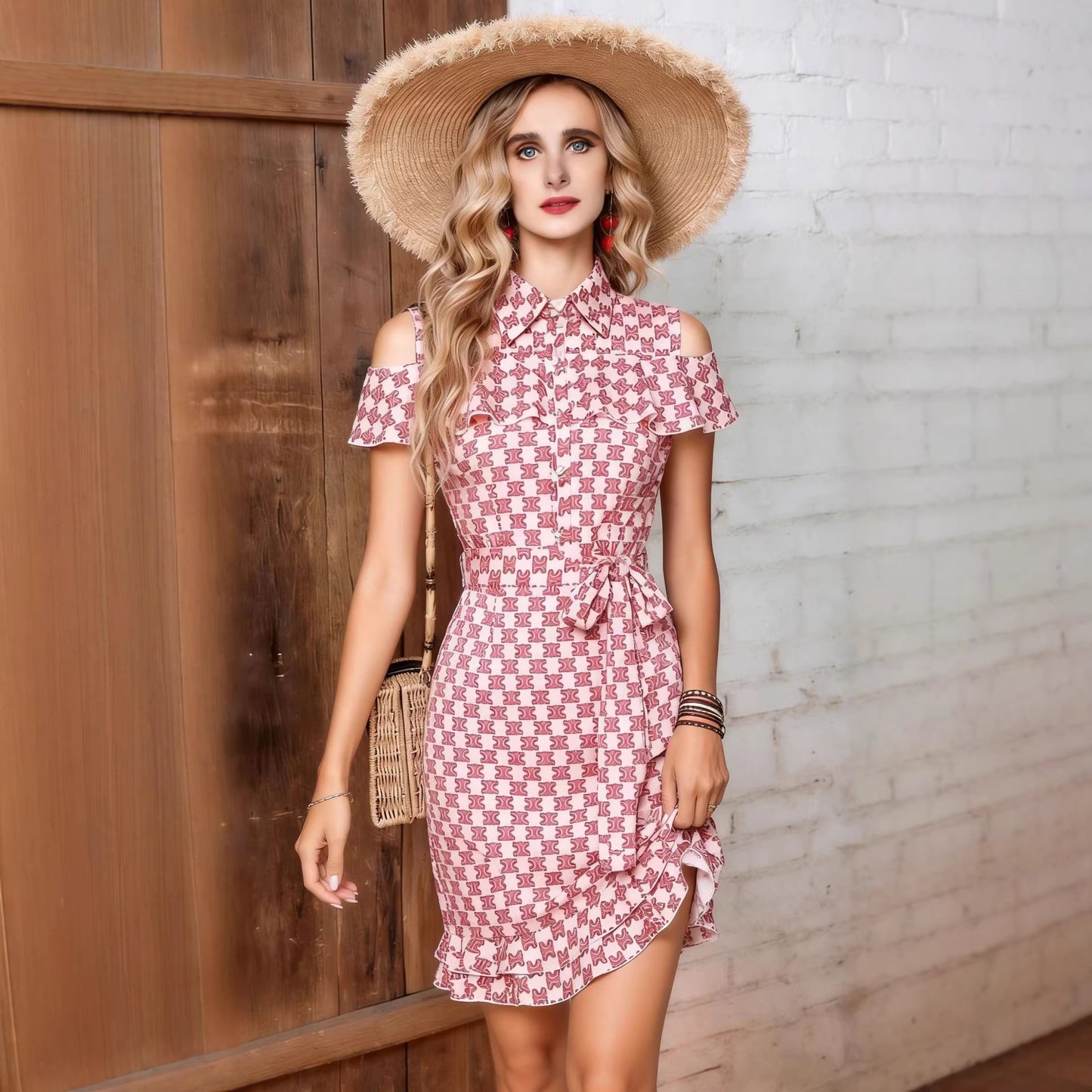 Off shoulder ruffled lace up dress for women