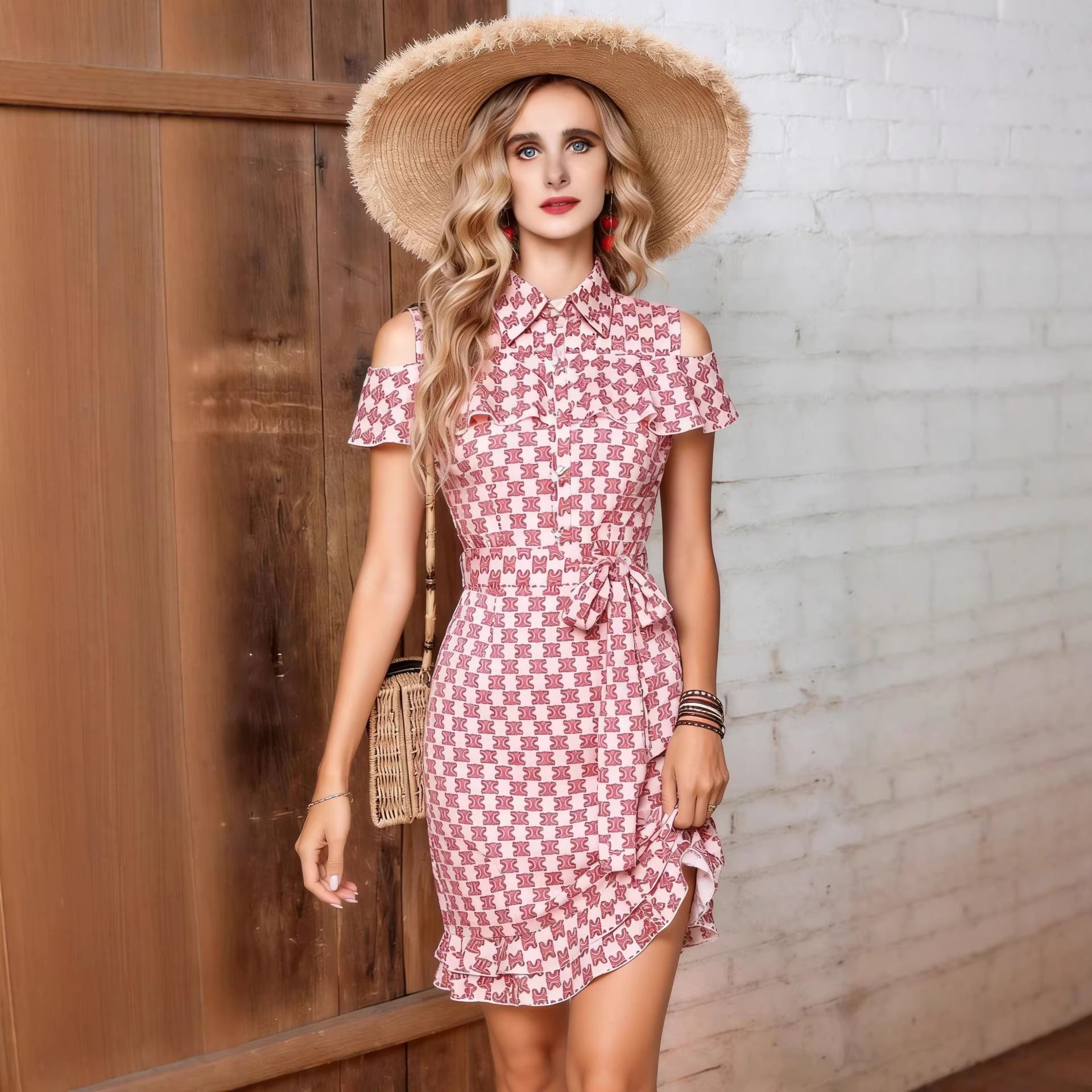 Off shoulder ruffled lace up dress for women