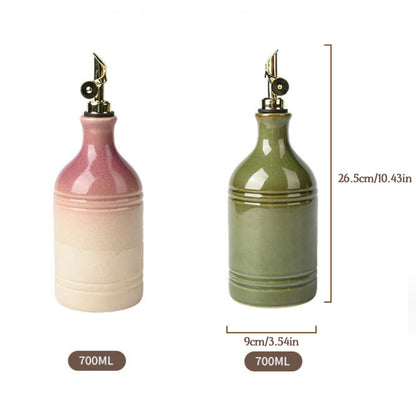 Bouteille d'Huile d'Olive en Céramique Verte Rétro Européenne avec Bec Verseur en Acier Inoxydable – Rangement de Cuisine Vintage et Distributeur d'Assaisonnement