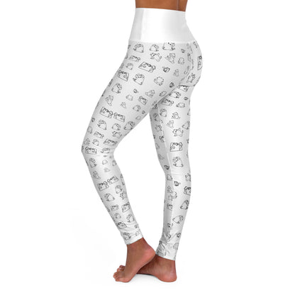High-Waisted Yoga Leggings with Subtle Sketch Cat Pattern