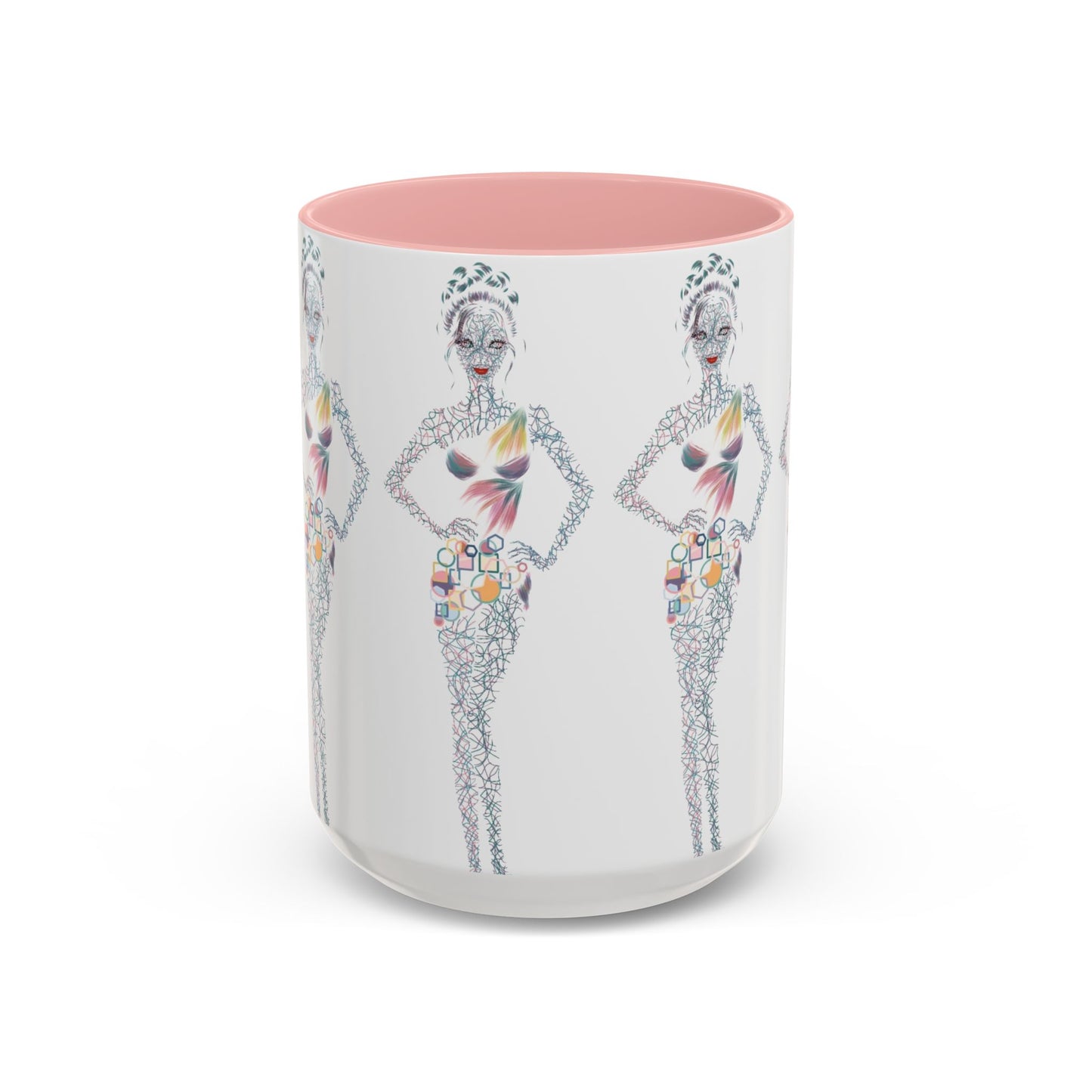 Fashion Illustration Accent Coffee Mug - Chic Floral Dress Sketch (11/15oz)