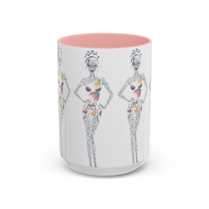 Fashion Illustration Accent Coffee Mug - Chic Floral Dress Sketch (11/15oz)