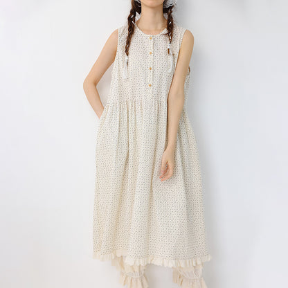 Loose floral round neck sleeveless vest dress