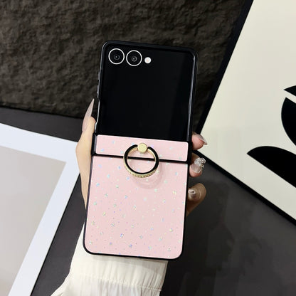 Compatible with Samsung Z Flip7 Glitter Star Ring Holder Metal Clip for Z Flip5/4 Phone Case Z Flip6 Leather Texture