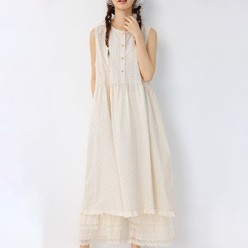 Loose floral round neck sleeveless vest dress
