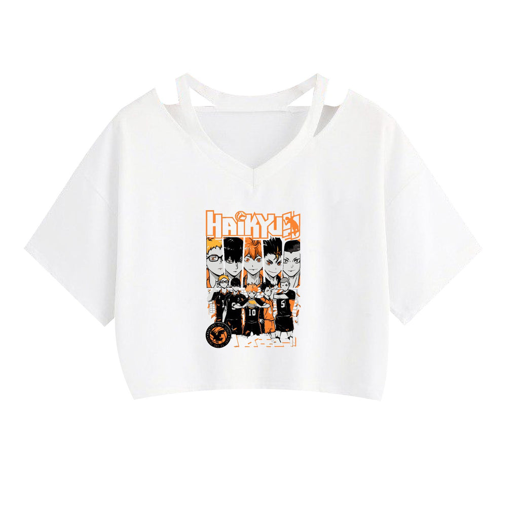 Anime HaikyuuPrinted Women's Strapless Crop Top Hoodie