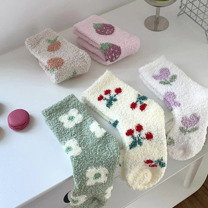 Coral Fleece Thickened Warm Colorful Cartoon Fruit Socks