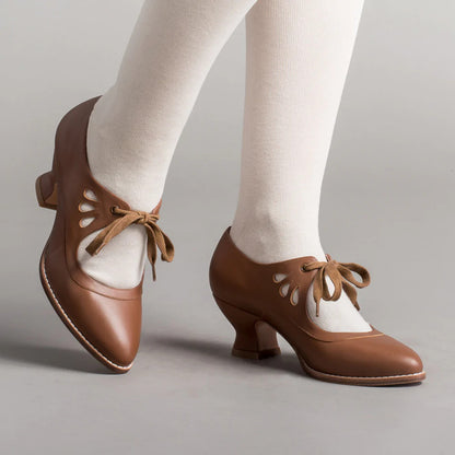 Hollow-out high-heeled lace-up large-size women's casual shoes
