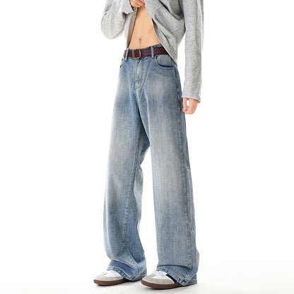 Street Style Washed Straight Leg Jeans Men