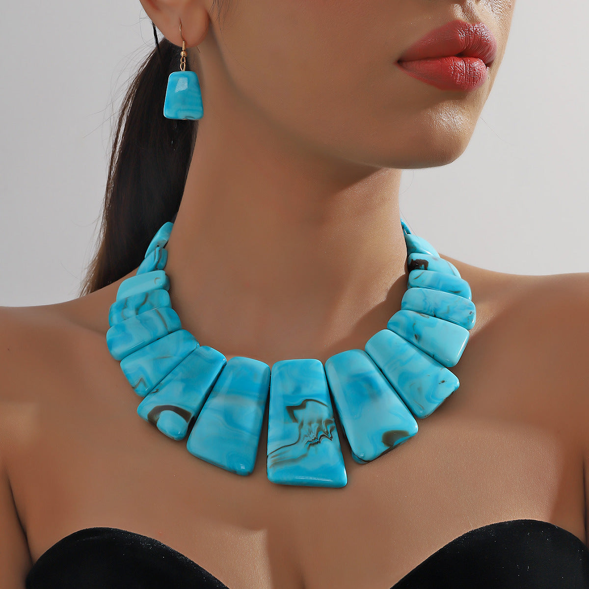 Three piece set with collarbone chain necklace and earrings for women