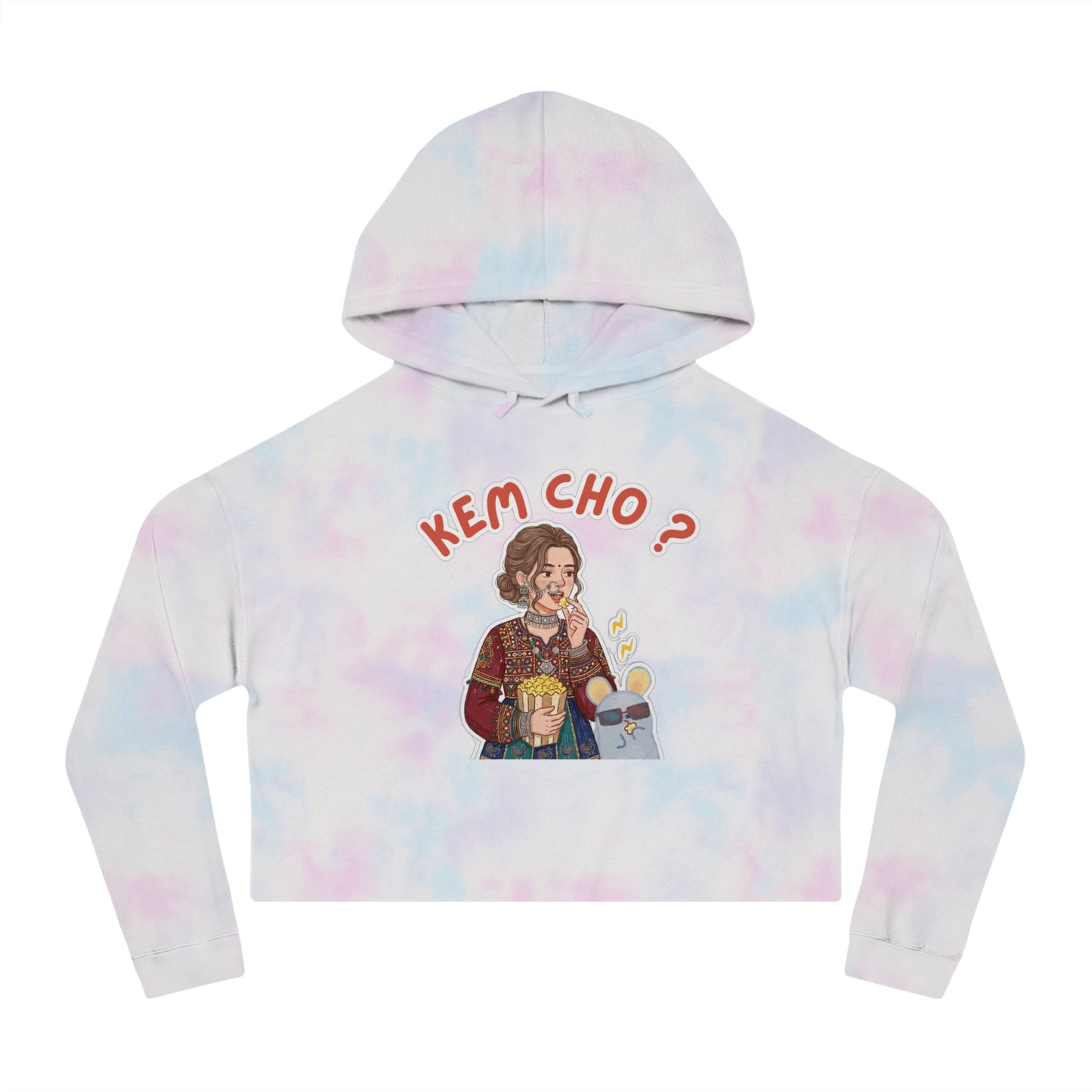 Cropped Hoodie — 'Kem Cho?' Gujarati Girl Illustration, Fun Ethnic Indian Style