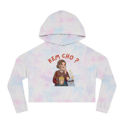 Cropped Hoodie — 'Kem Cho?' Gujarati Girl Illustration, Fun Ethnic Indian Style