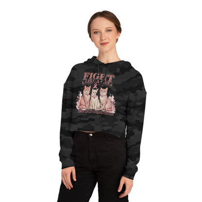 Fight Like a Cat Cropped Hoodie — Breast Cancer Awareness Women’s Sweatshirt