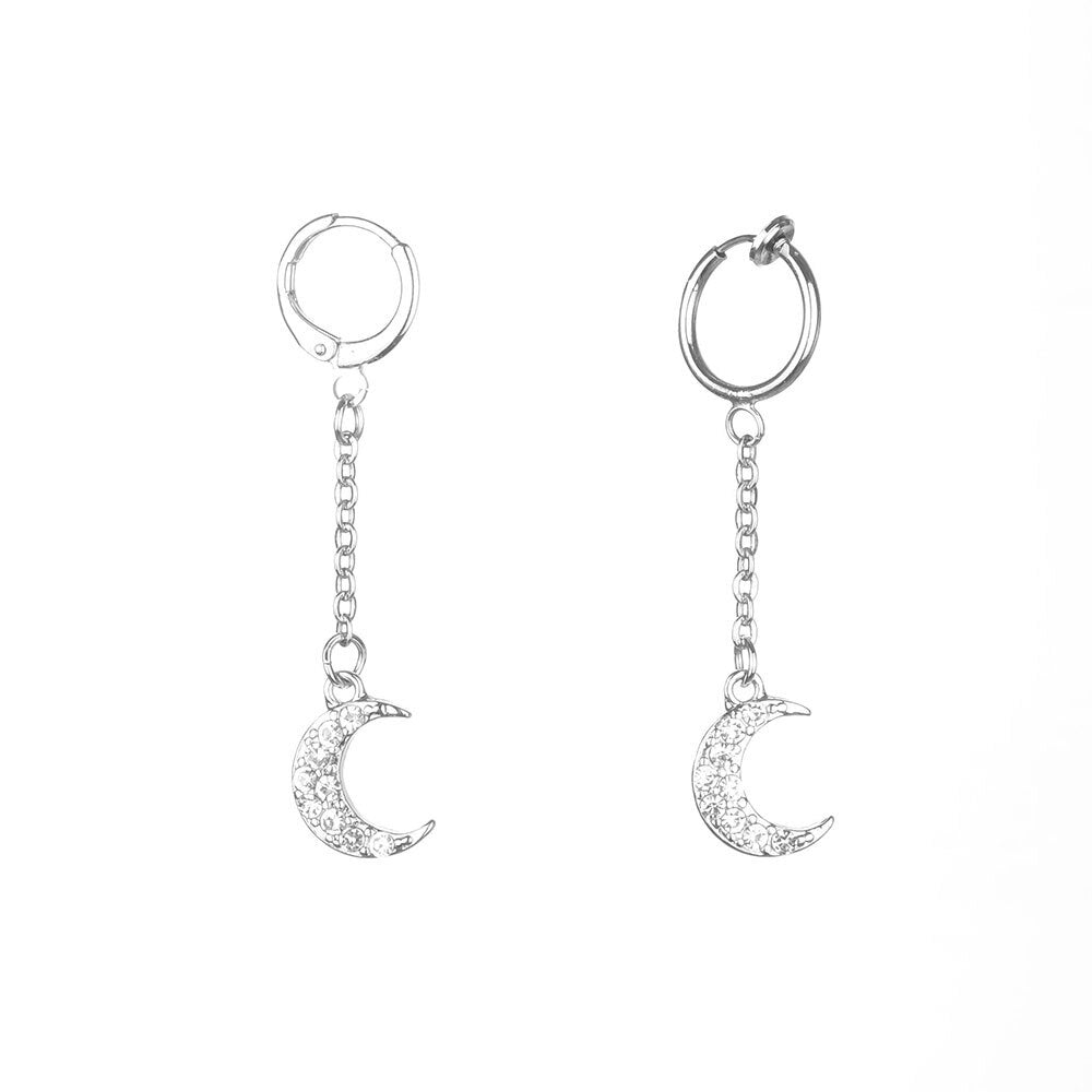 BTS Zheng Haoxi with the same full diamond moon earring pendant Korean version fashion jewelry for men and women