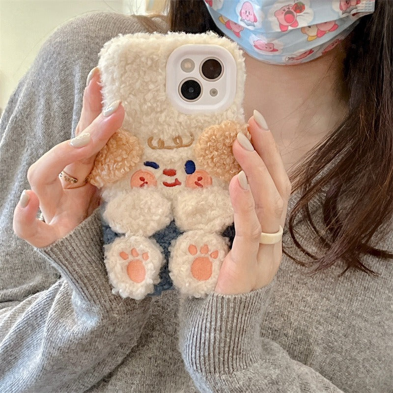 Coque Souple Hiver Mignonne Peluche Chien iPhone 14 Pro Max pour 11/12 Apple 13 XR Femme XS