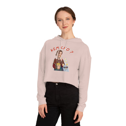 Cropped Hoodie — 'Kem Cho?' Gujarati Girl Illustration, Fun Ethnic Indian Style
