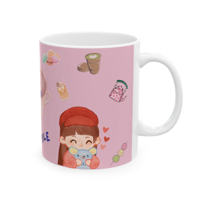 Ceramic Mug — "A Great Day Starts With a Great Smile" Cute Pink Kawaii Coffee Tea Cup