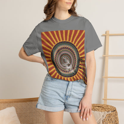 Sunburst Mandala T-shirt | Retro Radiant Spiral Graphic