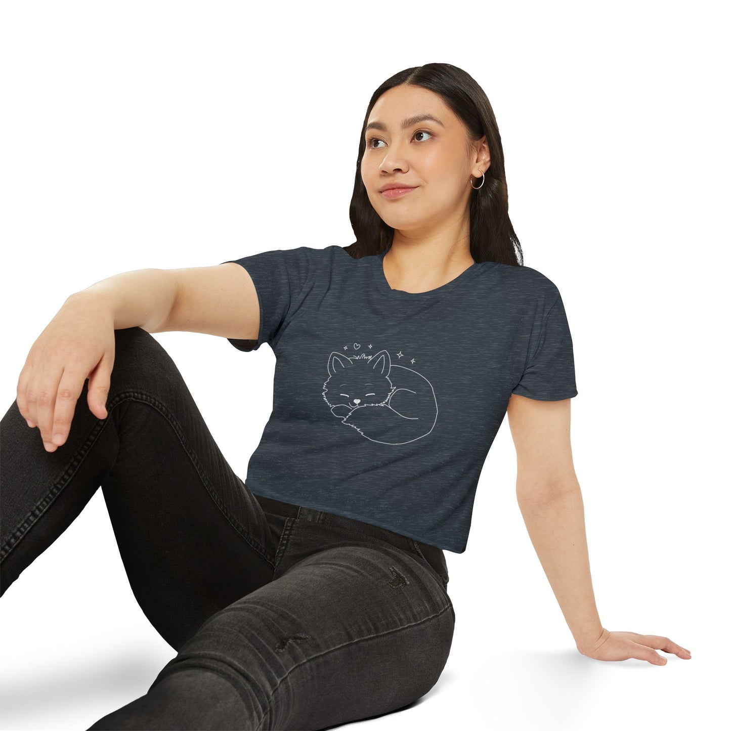 Cute Cat Crop Top — Pink Minimal Swirl Back Graphic
