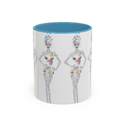 Fashion Illustration Accent Coffee Mug - Chic Floral Dress Sketch (11/15oz)