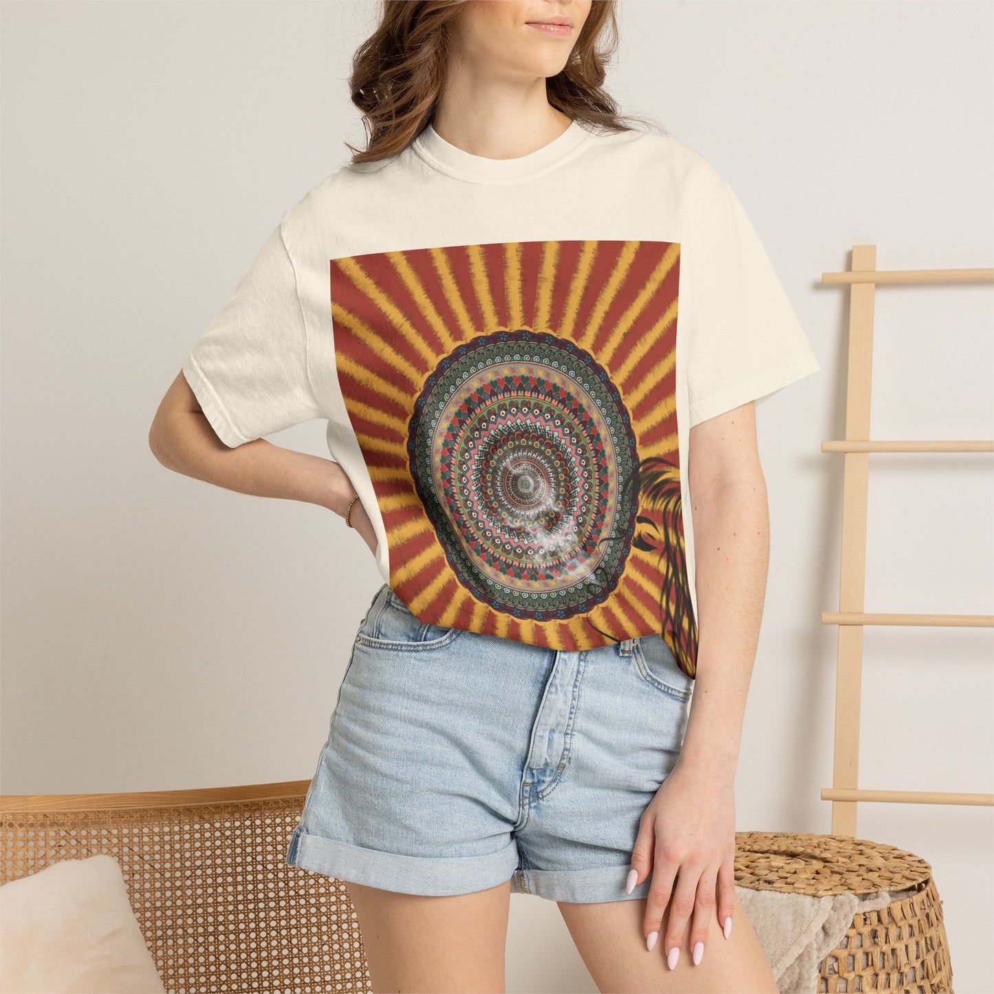 Sunburst Mandala T-shirt | Retro Radiant Spiral Graphic