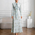 Robe longue élégante à manches longues imprimé floral avec ceinture à nouer pour femme
