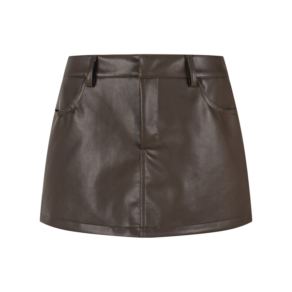 Mini-jupe en similicuir taille haute amincissante anti-flash streetwear